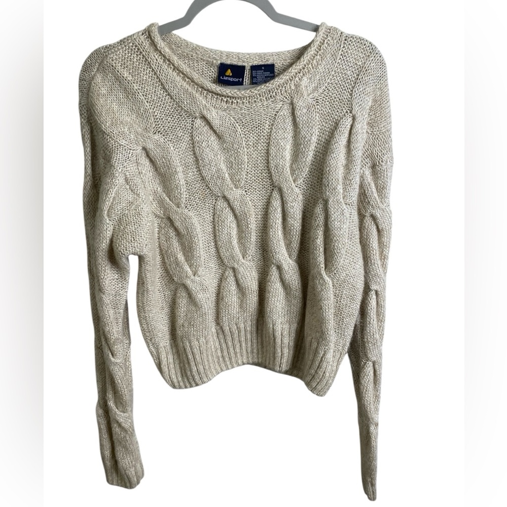 Liz Sport Cozy Beige Cable Knit Sweater